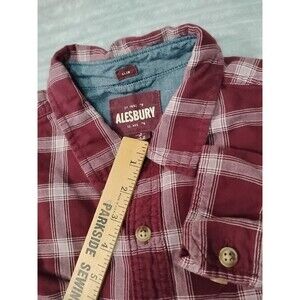 Alesbury Flannel Shirt Mens Medium Maroon & White Plaid Button Up Long Sleeve